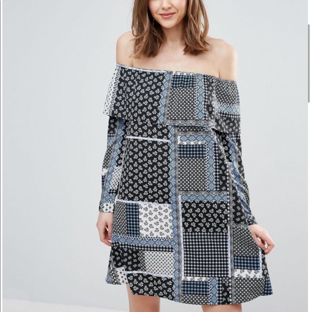 ASOS patchwork off shoulder dress - Picture 1 of 1
